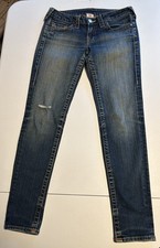 True Religion Womens Low Rise Denim Blue Jeans 30 x 29.5 Made in USA Distressed