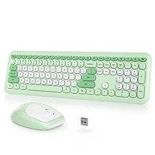 Green White Wireless Keyboard Mouse Combo Retro Punk Full-Sized Office