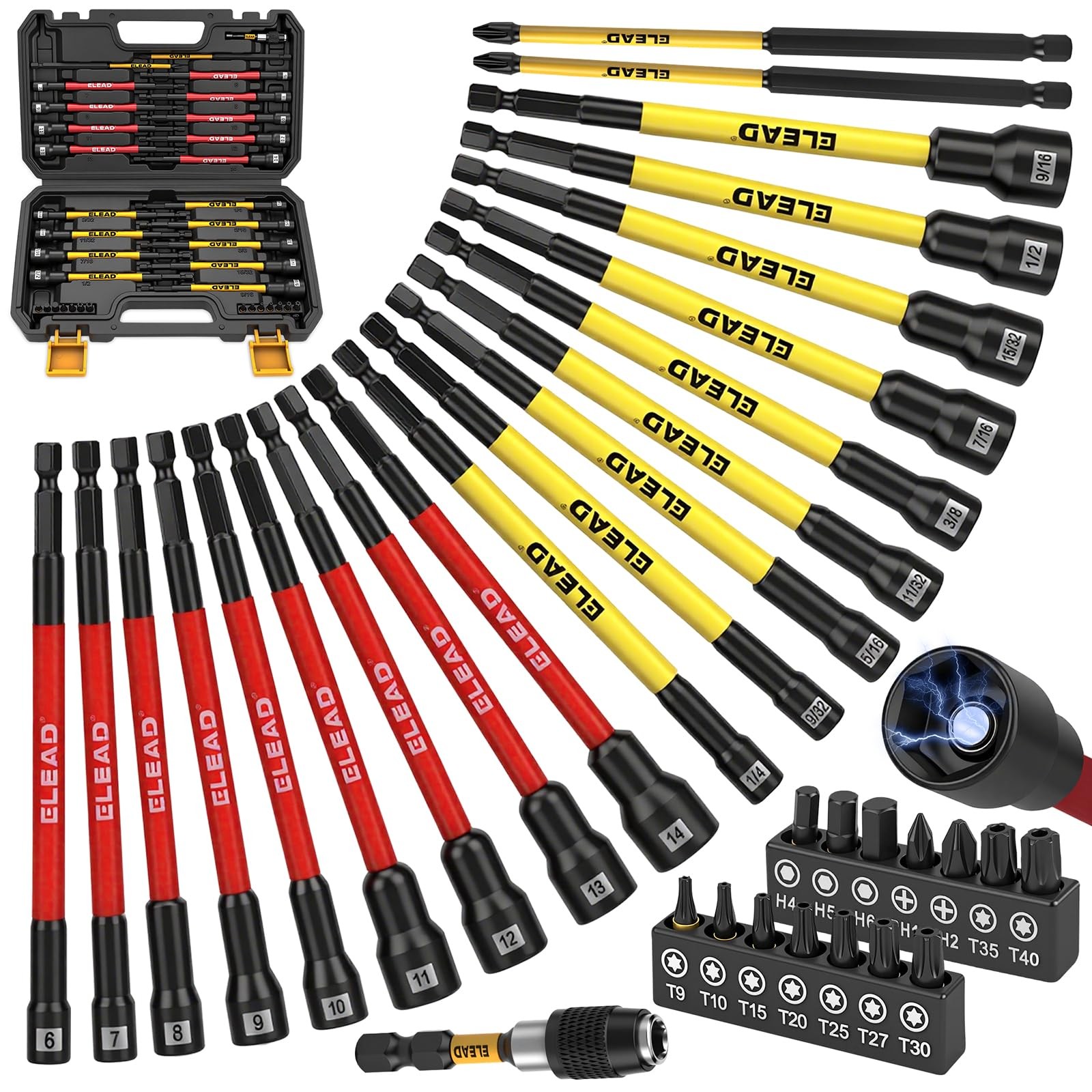 35 Pc Magnetic Nut Driver Bit Set Long Impact Drill Metric SAE Screwdriver