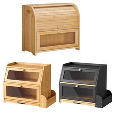 Bread Box Bamboo Bread Box for Kitchen Countertop Bread Bin Food Storage Box