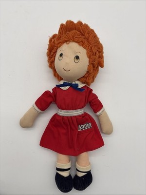 Vintage 1982 Annie Rag Doll Applause 15  Soft Cloth Doll Red Dress Yarn Hair