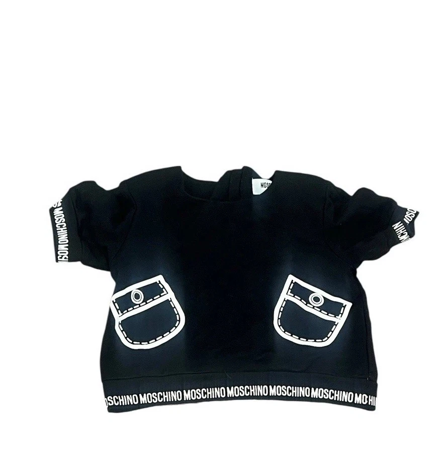 CAMISA TOP MOSCHINO NIÑOS NIÑA 6 NEGRA MANGA CORTA CROP GRAPHIC LOGO Foto 2 de 4