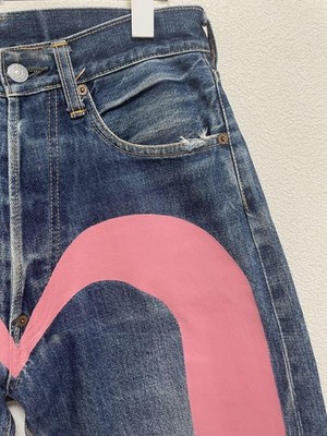 EVISU No.2 Lot.2501 W29 L35 Pink Big Seagull Wide Denim Jeans | eBay