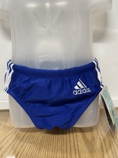 ADIDAS Boys Swim Brief NEW With Tags  Royal Blue with White Stripe Size 24"