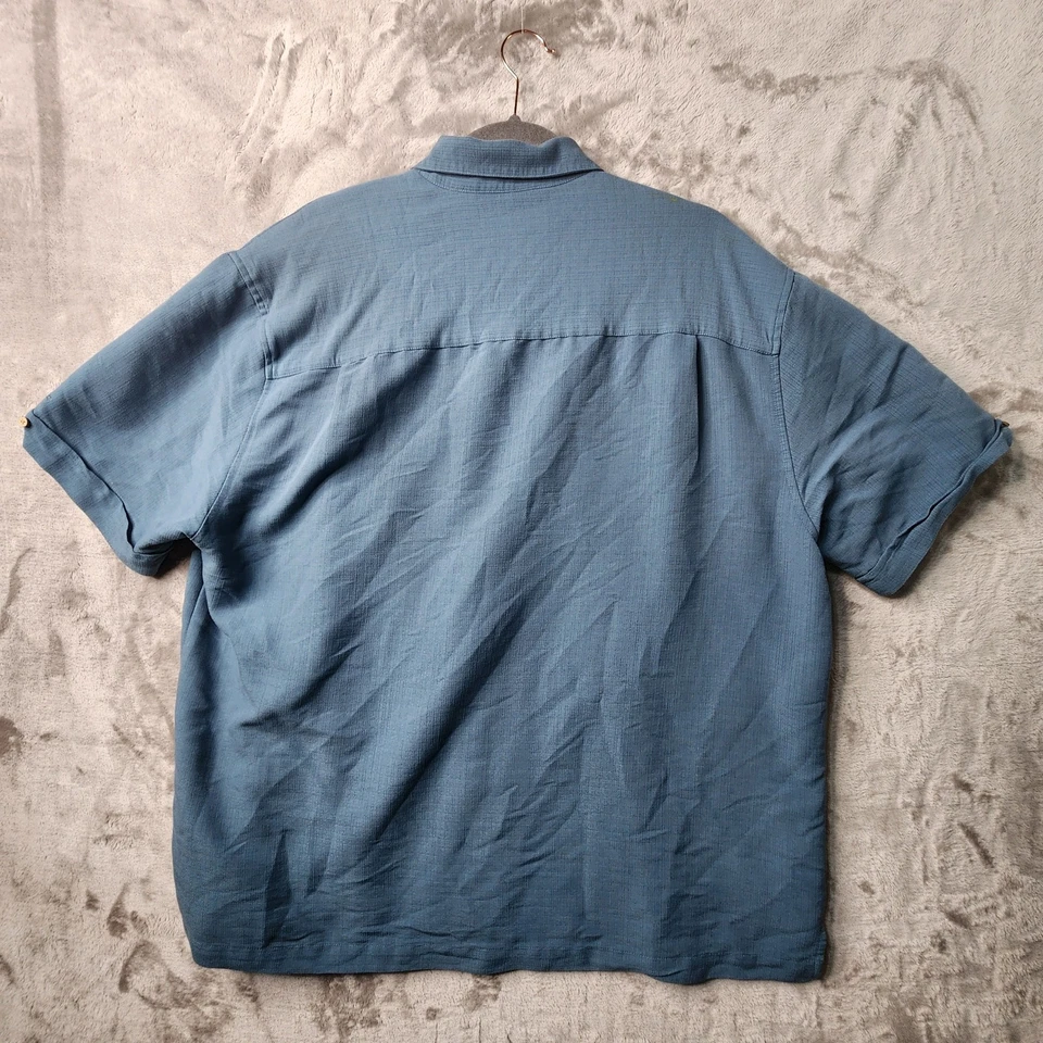 Рубашка вышитая мужская Cubavera Guayabera на пуговицах синий белый цвет блок XL - Изображение 2 из 4