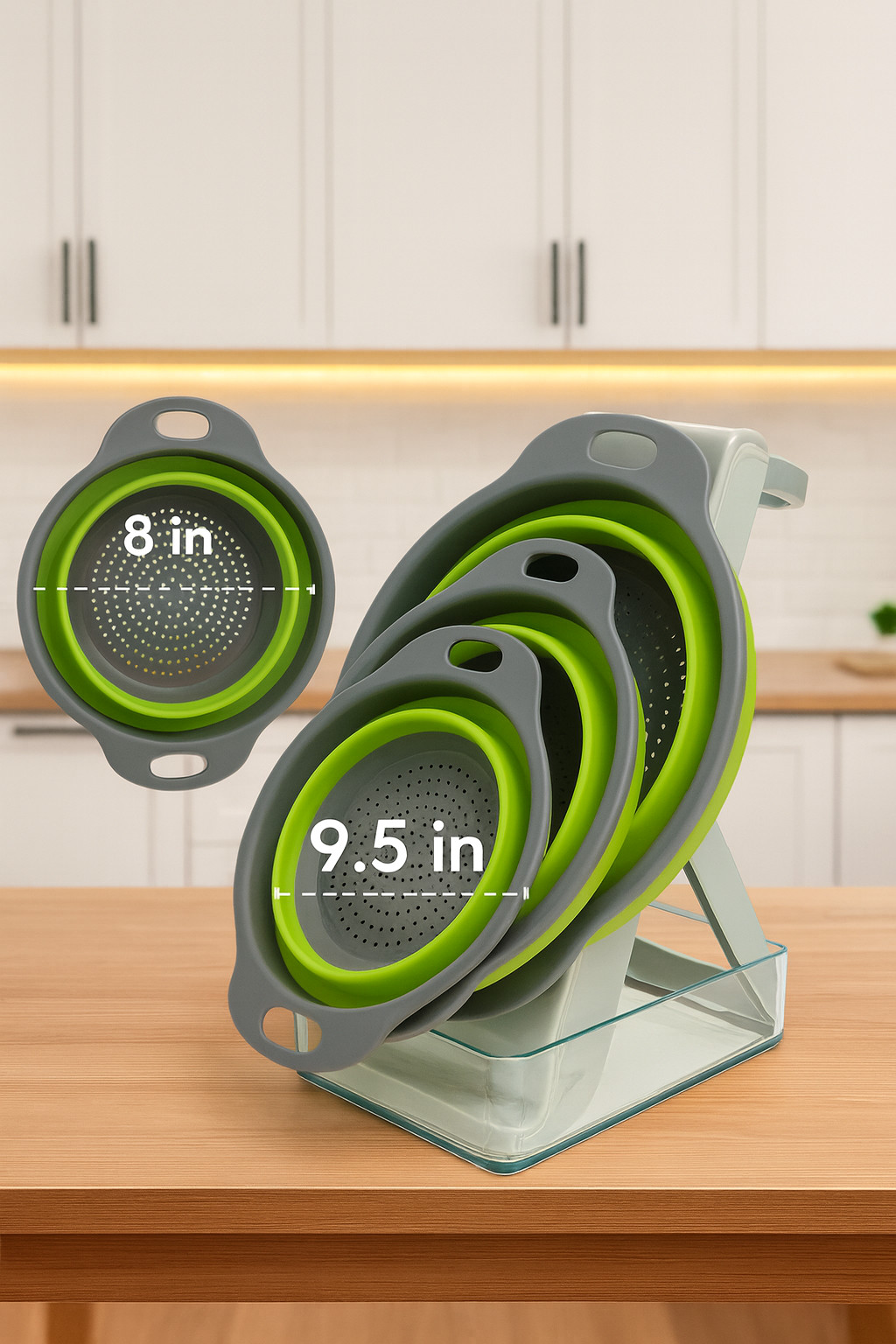 Basket Collapsible Colander Set of 3 Round Silicone Kitchen Strainer