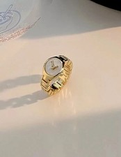 Gold Round Clock Shape Watch Ring Fashionable Unique Clock Ring Stopped at 13:50