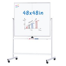 Whiteboard 48x48 Double Sided Magnetic Dry Erase Wheels Silver Rolling maxtek