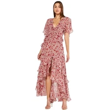 MISA LOS ANGELES Katarina Red Floral High-Low Maxi Dress
