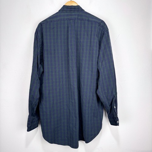 Ralph Lauren Big Shirt Men Large Blue Green Blackwatch Plaid Cotton Vintage - Picture 5 of 8