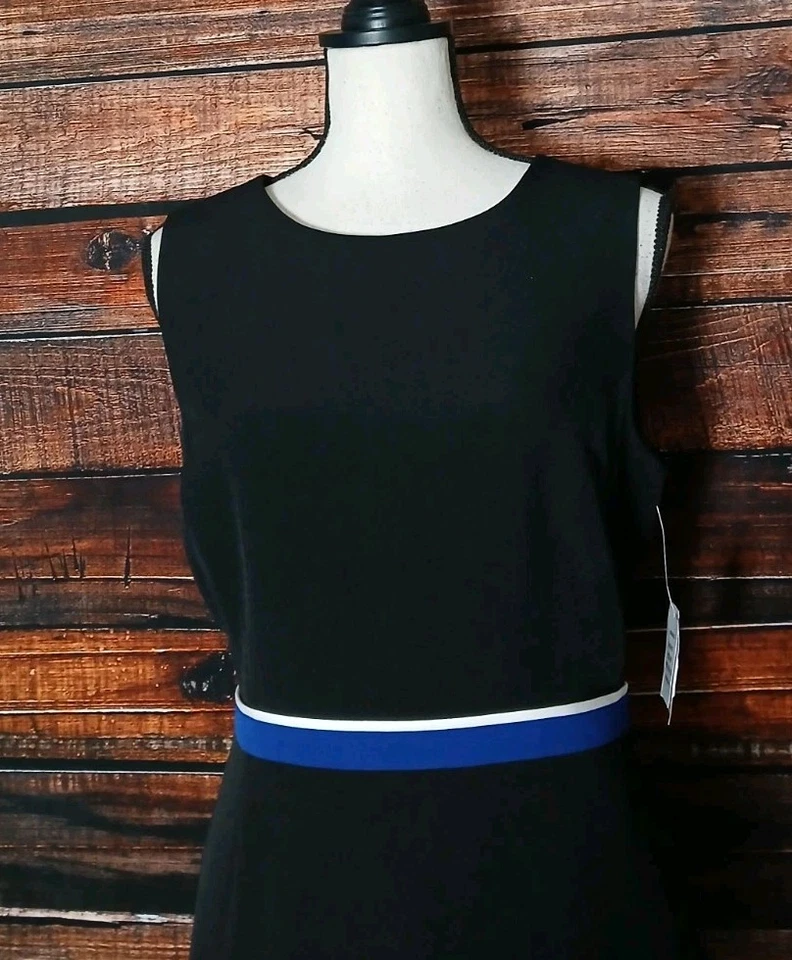 Kasper Sheath Dress Size 10 Petite 10P Black Stripe Waist Lined Zip Back NWT - Image 4 of 4