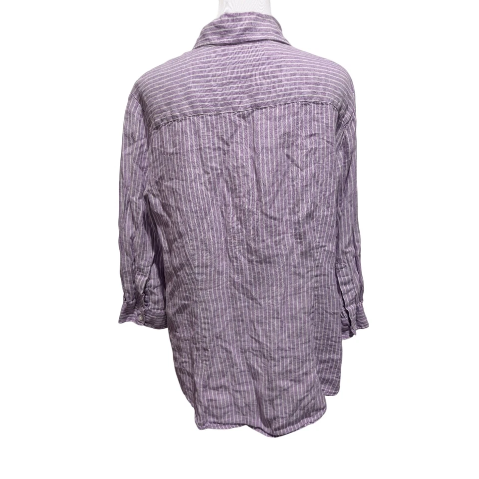 Blusa Coldwater Creek Para Mujer Talla XL Forma Púrpura Camisa a Rayas Lino Botones Foto 3 de 4