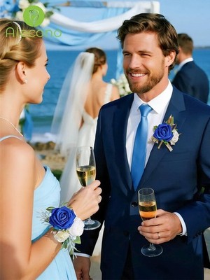 princess polly baby blue dress 20pcs Navy Blue Boutonnieres for Men, Artificial Flower Pocket Corsage for  Wedding Party main image 1
