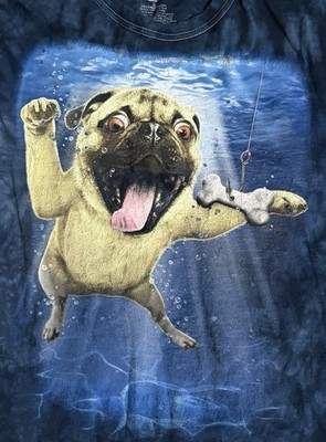 Nirvana Nevermind Pug Parody Tie Dye Psychedelic Grunge Funny Dog Large T-Shirt