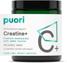 Puori Creatine Monohydrate Powder with Taurine - Unflavored Creatine Powder P...