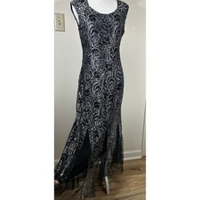Y2K Candalite Petite Evening Gown Dress PM Black Silver Lace Sequin Fairy Grunge