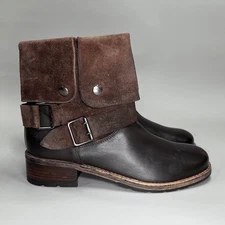 Clarks Volara Sky Boots Womens Size 9.5 Brown Leather Suede Ankle Buckle Booties