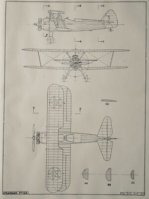 WW2 American Aircraft STEARMAN PT-13a CAYDET Scale Design Plan c1943