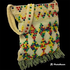 NOS New Vtg 60 70's RAINBOW Candy DOT Hippie Hand Bag Disco TASSEL Purse