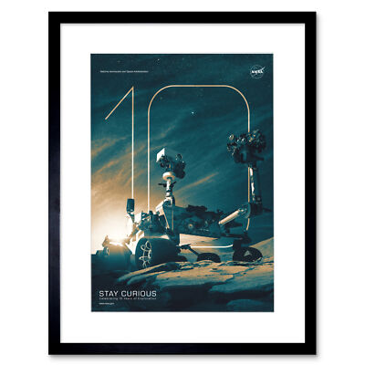 Gerahmter Wandkunstdruck NASA Curiosity Mars Rover 10. Jahrestag Poster 12 x 16 Zoll