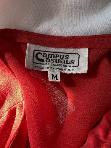 Vintage 70s Red Pleated Chiffon Slouchy Sheer Blouse Top S/M - Picture 2 of 11