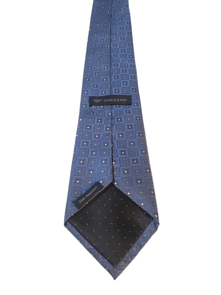 Corbata de diseñador Dockers para hombre azul blanco gris geométrica resistente a las manchas Foto 4 de 4