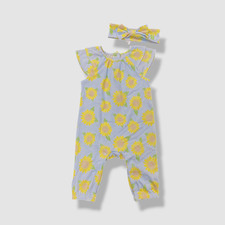 Little Me Baby Girl's Blue Sunflower Jumpsuit Headband Set Size 6M