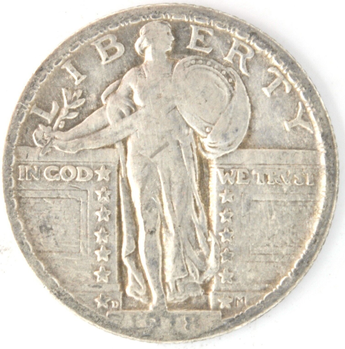 1918 Standing Liberty Quarter 銀貨 1918 D Standing Liberty Quarter Dollar US 90% Silver 25 Cent Coin