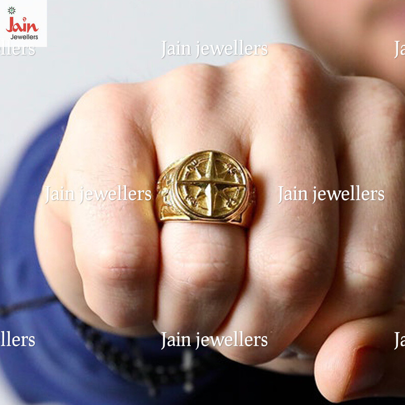 18 Kt, 22 Kt Real Gold Compass Handmade Signet Men'S Ring 8 7 8 9