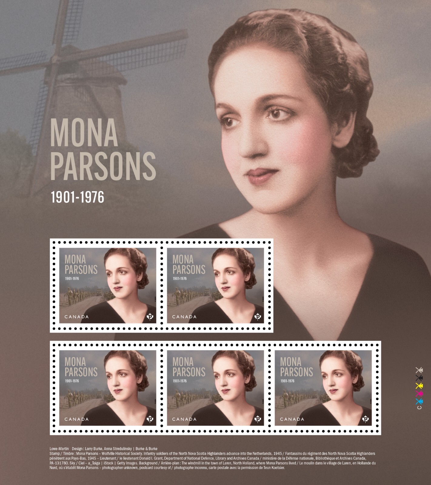MONA PARSONS = WWII HERO = MiniSheet of 5 stamps SEALED pack Canada