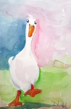 White Duck by Delilah impressionism 9x6 watercolor bird