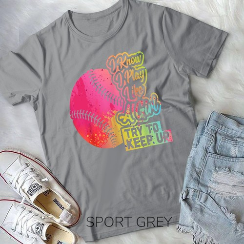 Baseball Women Funny Gift Team Play Like a Girl Softball T-Shirt Unisex T-shirt - Picture 8 of 11