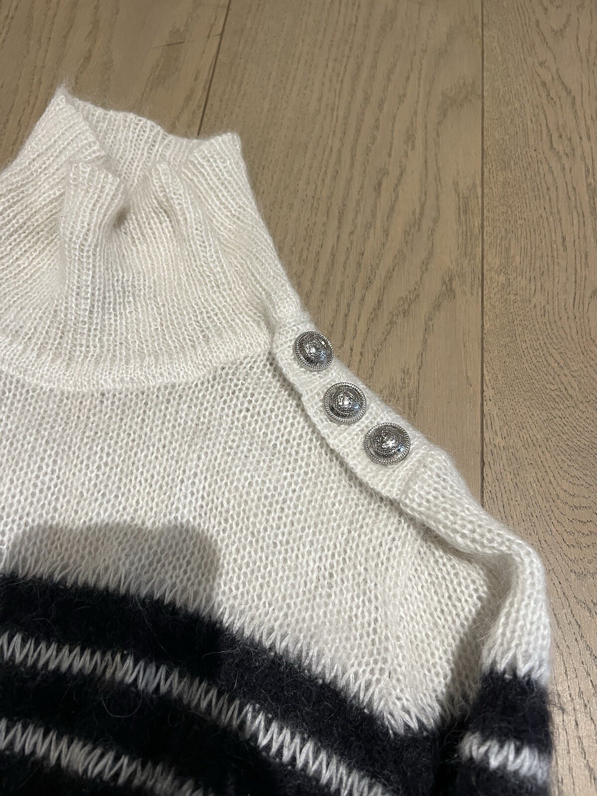 BALMAIN WOOL ALPACA BRETON STRIPE TURTLENECK BLUE WHITE RRP £1195 image 4