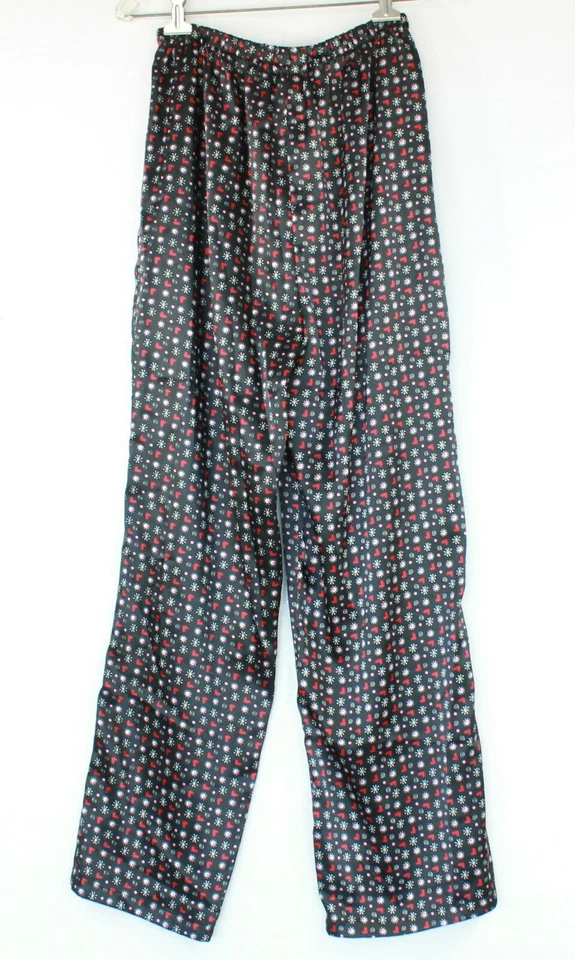 💖 MAIDENFORM Pajama Pants PJs Bottoms Loungers Silky Satin Black Multicolor L - Image 3 of 4