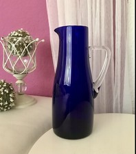 Vintage Kanne Krug Glaskrug Karaffe Glas mundgeblasen kobaltblau Skandi?
