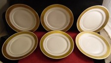 Service de 6 assiettes plates en porcleaine Limoges blanc et or double dorure