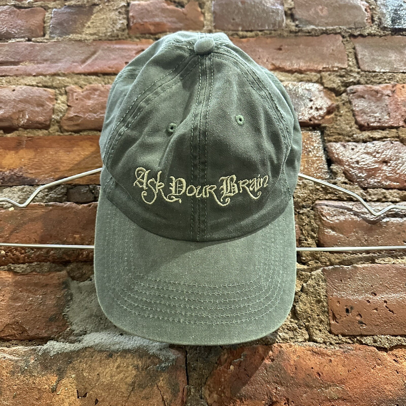 Online Ceramics Ask Your Brain Embroidered Green Baseball Cap  -image