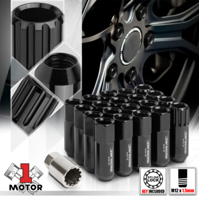 (16) Black M12x1.5 60mm Aluminum Open Extended Tuner Wheel Lug Nut w/(4)Lock+Key