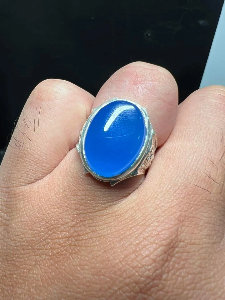 Blue Chalcedony Gemstone 925 Sterling Silver Ring For Men's SR337 - Image 2 of 4