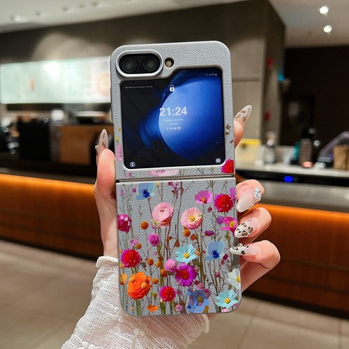 Coque Etui Pour Samsung Galaxy Z Flip6 Flip5 Flip4 3 Pliage Cuir Fleur Antichoc - Photo 15 sur 16