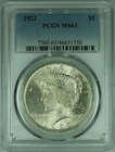 1923 Peace Silver Dollar S$1 Coin  PCGS MS-63   (37B)