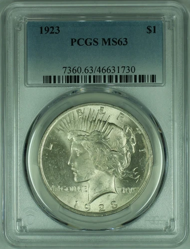 1923 Peace Silver Dollar S$1 Coin  PCGS MS-63   (37B)