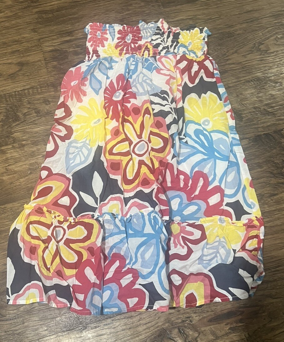 Strapless Sundress Floral Print Multi Color  Size Girls Large 10-12-image