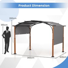 300 x 360 cm Retractable Pergola with Sun Shade Canopy & Wood-like Posts