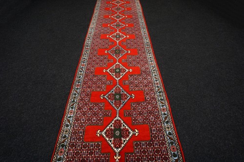 Oriente Alfombra Senneh 373 X 93CM Seneh Rojo Persa Anudada a Mano - Imagen 3 de 12