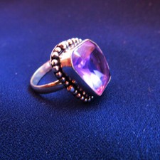 Quarzo mistico acqua rosa, anello sovrapposizione argento, cornice incisa, misura - 8