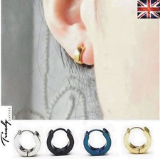PAIR of Women Men Silver Stainless Steel 14mm Small Round Hoop Sleeper Earrings