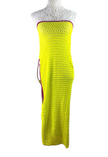Strapless Crochet Maxi Dress Women’s UK Size 8 Lime Green High Cut Out Side Slit