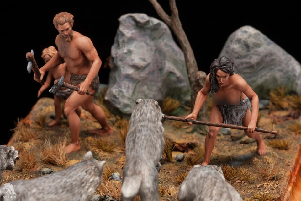 Kit non assemblé NON PEINT attaque de loups sur des personnes préhistoriques ... - Photo 4/4