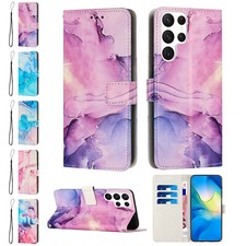 For Samsung Galaxy A14 A53 S22 S23 Marble Pattern Flip Holder Wallet Phone Case